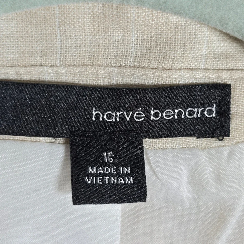 Harve Benard‎ Linen Blend Pinstripe Blazer Womens 16 Beige 3/4 Sleeve Open Front